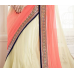 Stunning Cream Colored Embroidered Net Satin Lehenga Saree